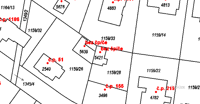 Mladá Boleslav 45326827 na parcele st. 5421 v KÚ Mladá Boleslav, Katastrální mapa