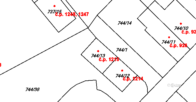 Hlučín 1215 na parcele st. 744/13 v KÚ Hlučín, Katastrální mapa