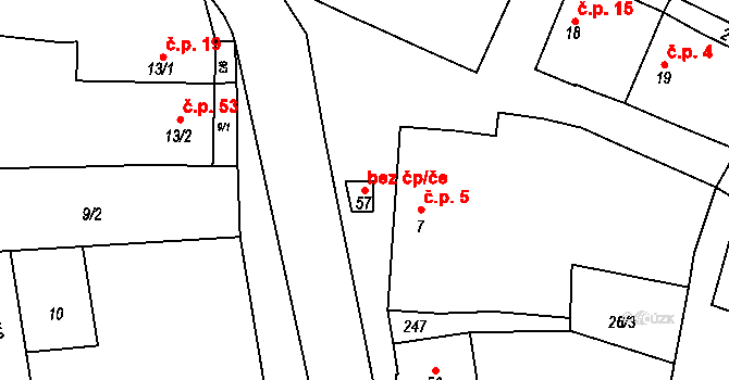 Travčice 47641827 na parcele st. 57 v KÚ Nučničky, Katastrální mapa
