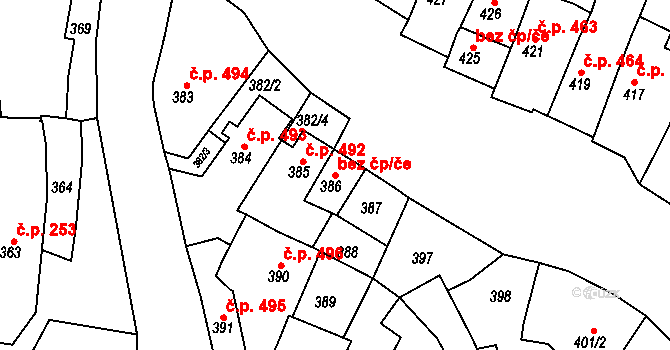 Jemnice 50307827 na parcele st. 386 v KÚ Jemnice, Katastrální mapa
