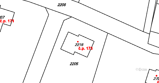 Uhelná 173 na parcele st. 2216 v KÚ Uhelná, Katastrální mapa