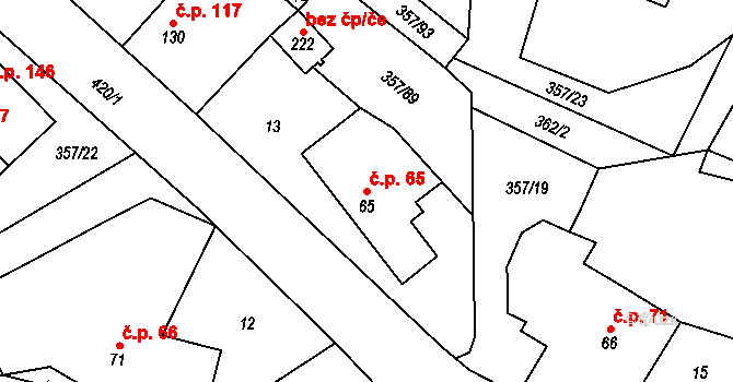 Řestoky 65 na parcele st. 65 v KÚ Řestoky, Katastrální mapa