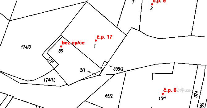 Výsonín 17, Lukavice na parcele st. 1 v KÚ Výsonín, Katastrální mapa