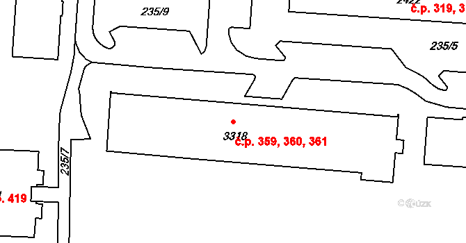Pražské Předměstí 359,360,361, Písek na parcele st. 3318 v KÚ Písek, Katastrální mapa