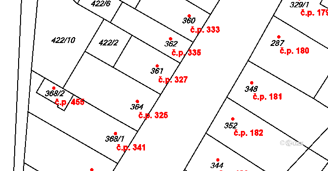 Kostelec nad Labem 327 na parcele st. 361 v KÚ Kostelec nad Labem, Katastrální mapa