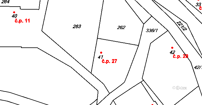 Skramouš 27, Mšeno na parcele st. 41 v KÚ Skramouš, Katastrální mapa