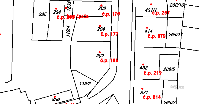 Kralupy nad Vltavou 165 na parcele st. 202 v KÚ Kralupy nad Vltavou, Katastrální mapa
