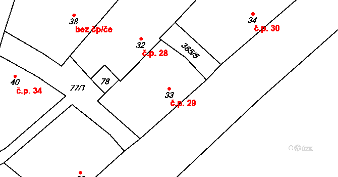 Kladruby 29, Dolní Hořice na parcele st. 33 v KÚ Kladruby, Katastrální mapa