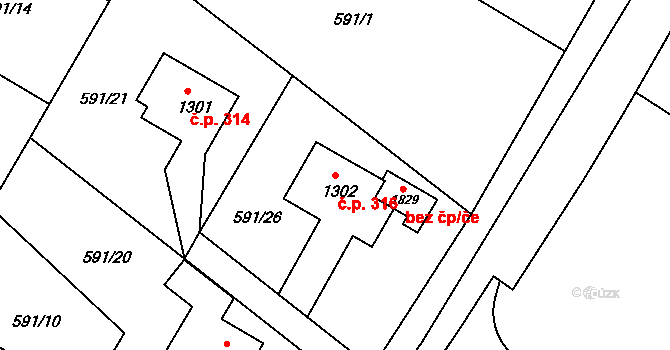 Broumov 316 na parcele st. 1302 v KÚ Broumov, Katastrální mapa