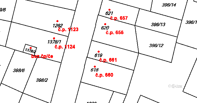 Přelouč 661 na parcele st. 619 v KÚ Přelouč, Katastrální mapa