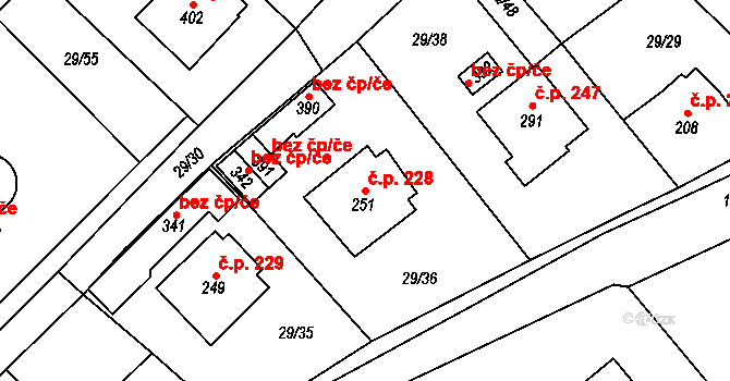 Zdíkov 228 na parcele st. 251 v KÚ Zdíkov, Katastrální mapa