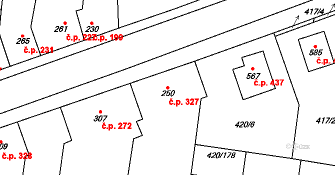 Řevničov 327 na parcele st. 250 v KÚ Řevničov, Katastrální mapa