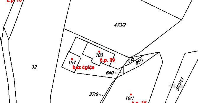 Chroustov 39, Úhlejov na parcele st. 103 v KÚ Chroustov u Miletína, Katastrální mapa