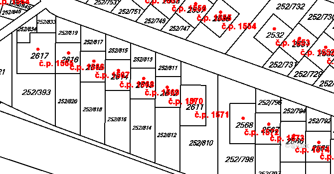 Rosice 1570 na parcele st. 2612 v KÚ Rosice u Brna, Katastrální mapa