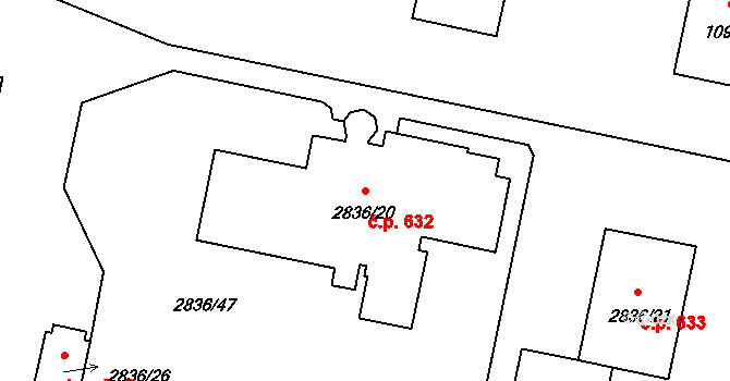 Kamenice nad Lipou 632 na parcele st. 2836/20 v KÚ Kamenice nad Lipou, Katastrální mapa
