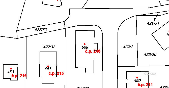 Smrkovice 240, Písek na parcele st. 509 v KÚ Smrkovice, Katastrální mapa