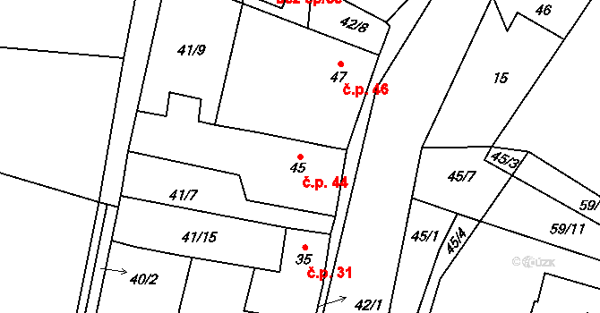 Charvatce 44, Libčeves na parcele st. 45 v KÚ Charvatce u Loun, Katastrální mapa