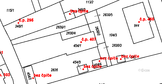 Golčův Jeníkov 407 na parcele st. 454/1 v KÚ Golčův Jeníkov, Katastrální mapa
