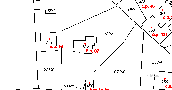Termesivy 87, Havlíčkův Brod na parcele st. 122 v KÚ Termesivy, Katastrální mapa