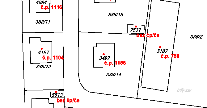 Havlíčkův Brod 1156 na parcele st. 3497 v KÚ Havlíčkův Brod, Katastrální mapa