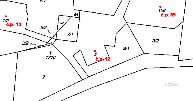 Bačetín 12 na parcele st. 2 v KÚ Bačetín, Katastrální mapa
