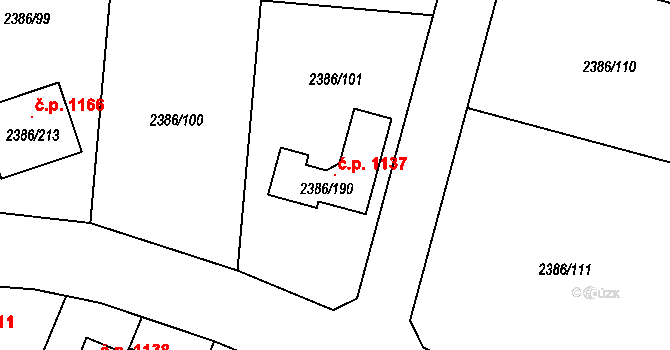 Zruč nad Sázavou 1137 na parcele st. 2386/190 v KÚ Zruč nad Sázavou, Katastrální mapa