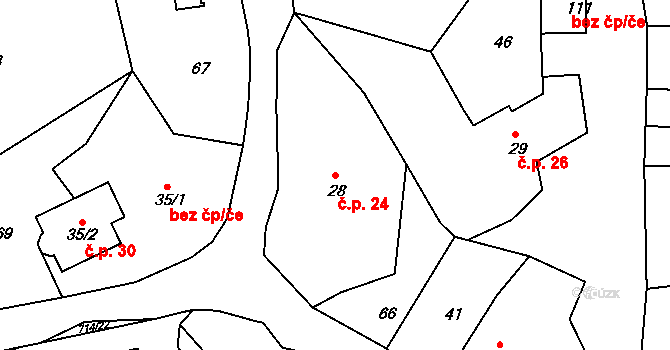 Lipovka 24, Rychnov nad Kněžnou na parcele st. 28 v KÚ Lipovka u Rychnova nad Kněžnou, Katastrální mapa