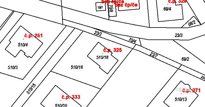 Chlebičov 325 na parcele st. 510/18 v KÚ Chlebičov, Katastrální mapa