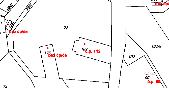 Oselce 112 na parcele st. 187 v KÚ Oselce, Katastrální mapa