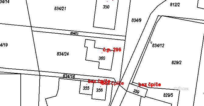 Buškovice 296, Podbořany na parcele st. 360 v KÚ Buškovice, Katastrální mapa