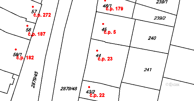 Bystřice pod Hostýnem 23 na parcele st. 44 v KÚ Bystřice pod Hostýnem, Katastrální mapa