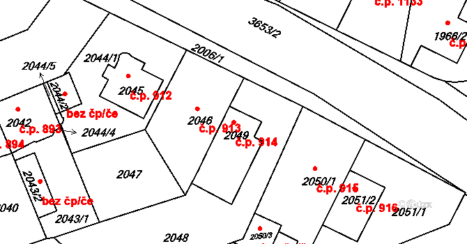 Holešov 914 na parcele st. 2049 v KÚ Holešov, Katastrální mapa