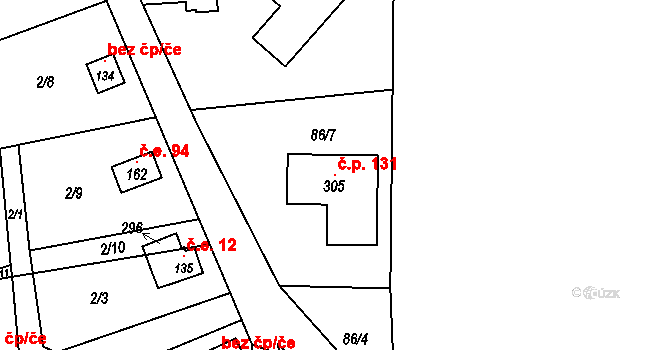 Počaply 131, Sezemice na parcele st. 305 v KÚ Počaply nad Loučnou, Katastrální mapa