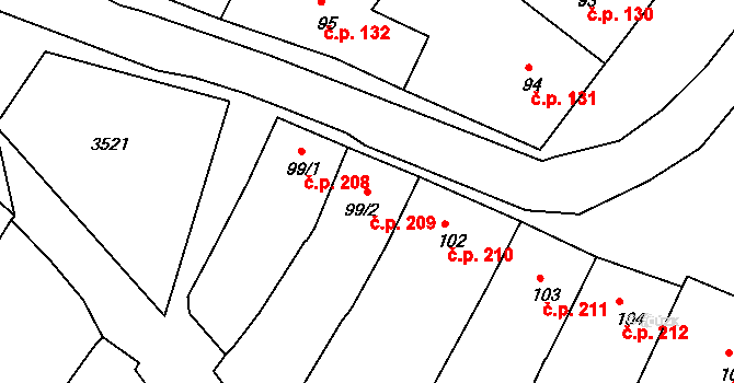Blížkovice 209 na parcele st. 99/2 v KÚ Městys Blížkovice, Katastrální mapa