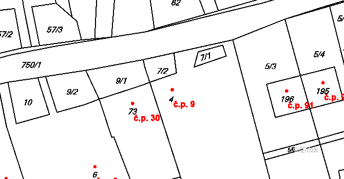 Hrabůvka 9 na parcele st. 4 v KÚ Hrabůvka u Hranic, Katastrální mapa