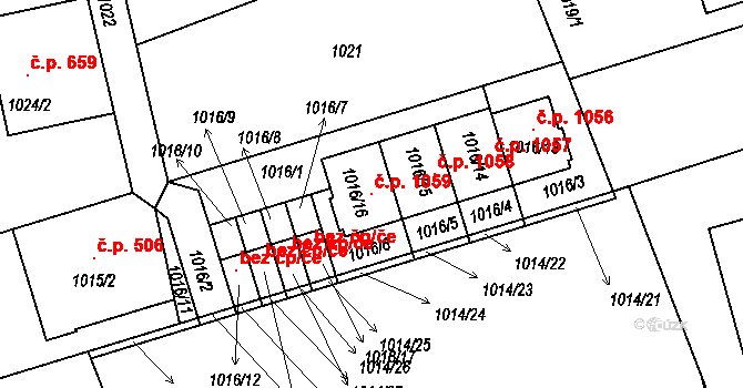 Planá nad Lužnicí 1059 na parcele st. 1016/16 v KÚ Planá nad Lužnicí, Katastrální mapa