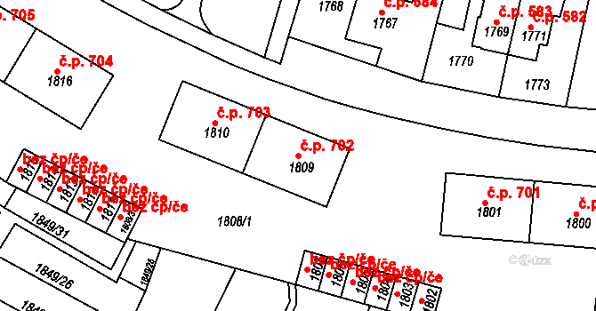 Zruč nad Sázavou 702 na parcele st. 1809 v KÚ Zruč nad Sázavou, Katastrální mapa