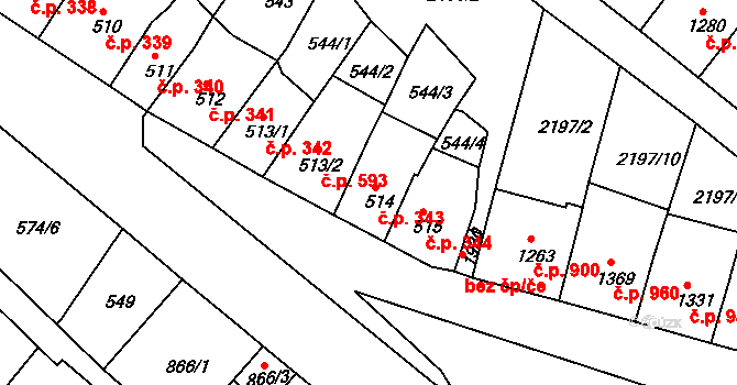 Jáchymov 343 na parcele st. 514 v KÚ Jáchymov, Katastrální mapa