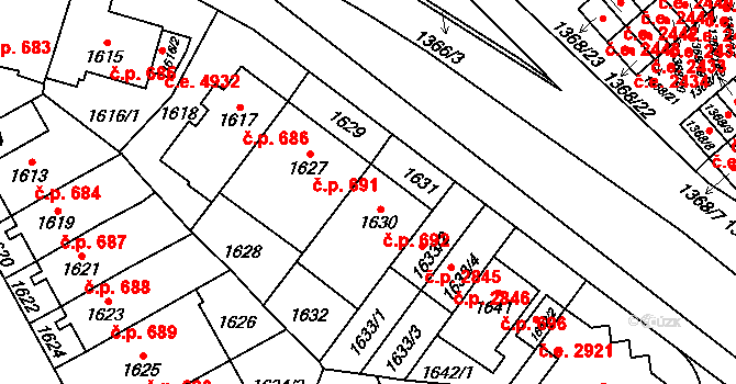 Jihlava 692 na parcele st. 1630 v KÚ Jihlava, Katastrální mapa