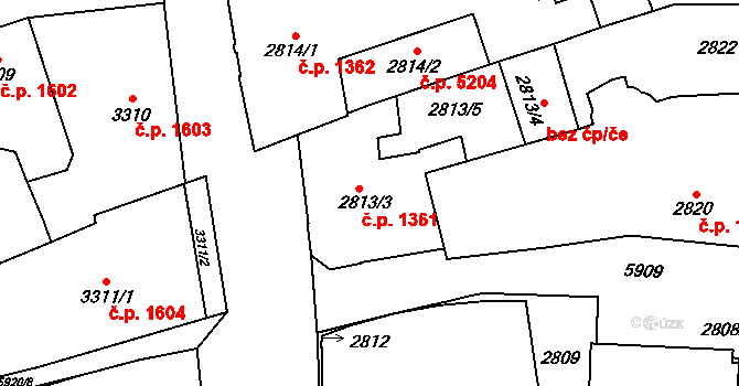 Jihlava 1361 na parcele st. 2813/3 v KÚ Jihlava, Katastrální mapa