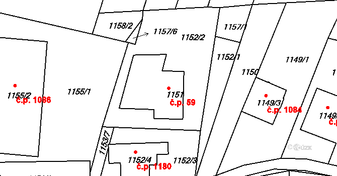 Lyžbice 59, Třinec na parcele st. 1151 v KÚ Lyžbice, Katastrální mapa