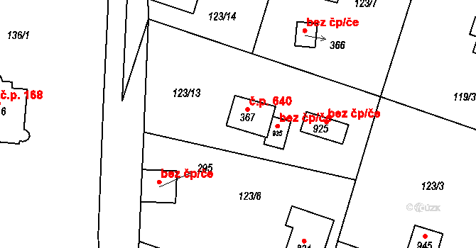 Březová 640, Březová-Oleško na parcele st. 367 v KÚ Březová u Zvole, Katastrální mapa