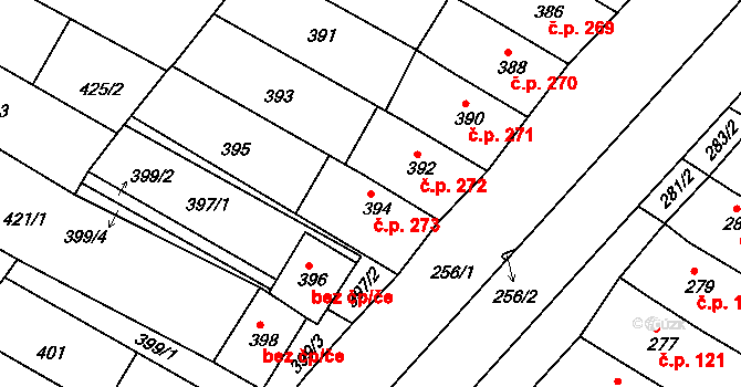 Milokošť 273, Veselí nad Moravou na parcele st. 394 v KÚ Milokošť, Katastrální mapa
