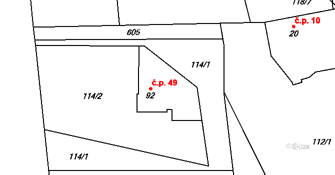Rudíkovy 49, Třemešná na parcele st. 92 v KÚ Rudíkovy, Katastrální mapa