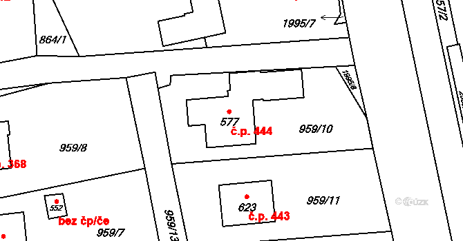 Hrádek 444 na parcele st. 577 v KÚ Hrádek, Katastrální mapa
