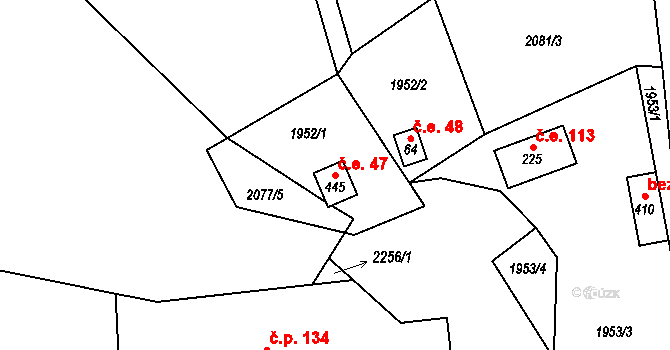 Pecerady 47, Týnec nad Sázavou na parcele st. 445 v KÚ Pecerady, Katastrální mapa