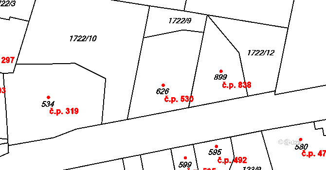 Třebechovice pod Orebem 530 na parcele st. 626 v KÚ Třebechovice pod Orebem, Katastrální mapa