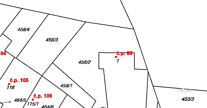 Broumy 85 na parcele st. 1 v KÚ Broumy, Katastrální mapa