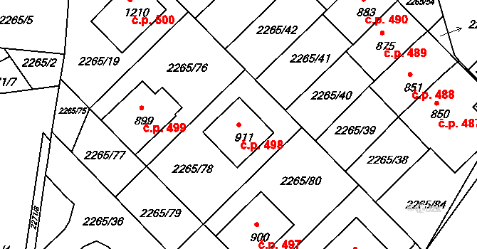 Borovany 498 na parcele st. 911 v KÚ Borovany, Katastrální mapa