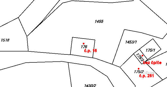 Chuchelna 16 na parcele st. 176 v KÚ Chuchelna, Katastrální mapa
